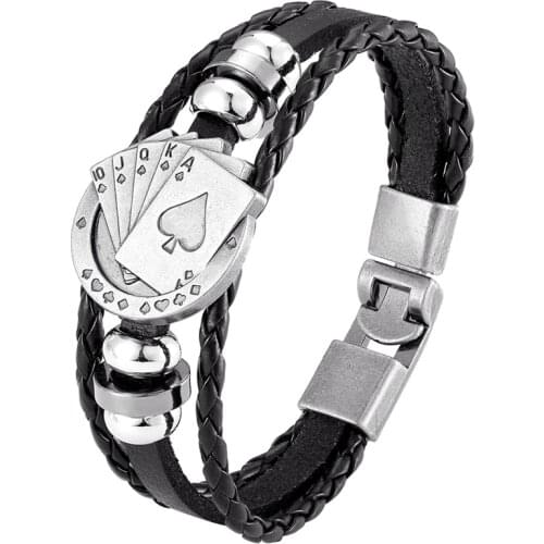 2020 Fashion Brand Leather Bracelet Multilayer Poker Bracelet Mens Retro Punk Rock Ladies Alloy Bead Nautical Jewelry Pulseira