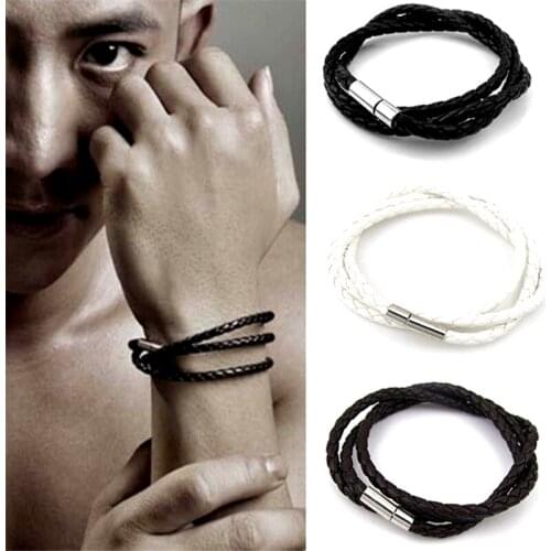 3 Colors High Quality New Arrival Gift for BF Boyfriend Wrap Multilayer Hand Woven Twist Punk Men Bracelet Leather