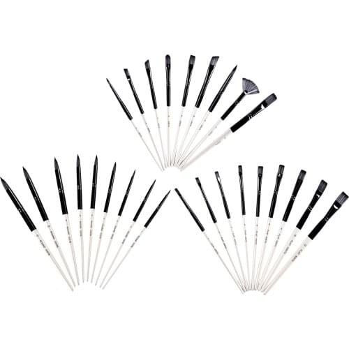 9 Pcs Painting Brush Nylon Hair Wooden Handle Acrylic Paint Brush Flat Round