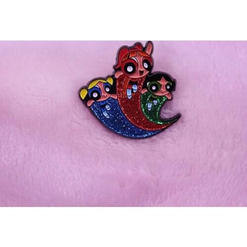 Powerpuff Girls glitter enamel pin feminist brooch
