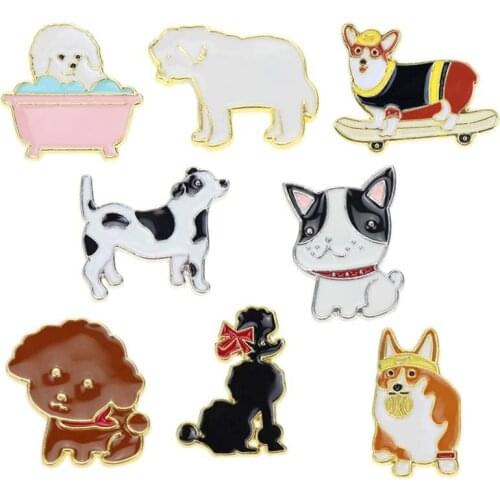 8 styles of cute puppy Corgi Shiba Inu pit bull cartoon pet zinc alloy paint metal plating processing epoxy brooch badge
