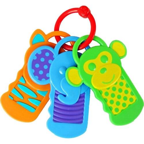 Baby Kids Educational ABS Key Card Teeth Glue Fixed Cartoon Animal Rattles Teether Toys For Newborn 0-12Months Development
