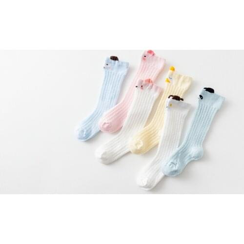 Newborn Baby Leg Warmers Baby Girl Knee High Long Cartoon Bow Stockings High Hollow Out Breathable Leg Warmer