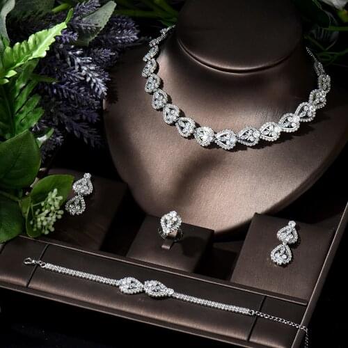 HIBRIDE Cubic Zirconia Round Big Water Drop Design Statement Necklace Earring Set Luxury Women Wedding Bridal Jewelry Sets N-429