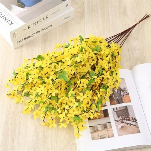 3Pcs Fake Single Stem Winter Jasmine 25.59" Length Simulation Yellow Color Jasminum for Wedding Home Artificial Flowers
