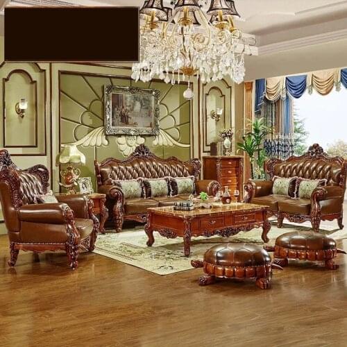 European-style Leather Sofa Villa Living Room Luxury Combination 123 All Solid Wood American First Layer Cowhide Sofa