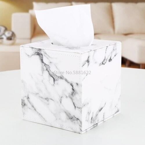 Marble Cube Square Tissue Box PU Leather Roll Tissue Holder Toilet Paper Box Napkin Case Cover Canister Dispenser Holder