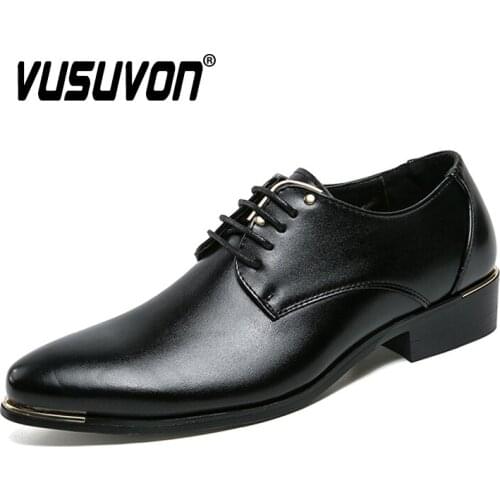 Men Formal Shoes Black White Brown Solid Oxford Casual Leather Shoes New Fashion Pointy Business Dress Party Mens Wedding Shoes