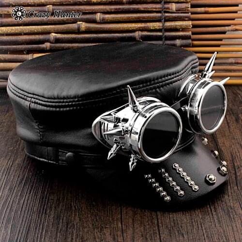Mens Steampunk Leather Cap Gothic Punk Biker Hat Cosplay Costume