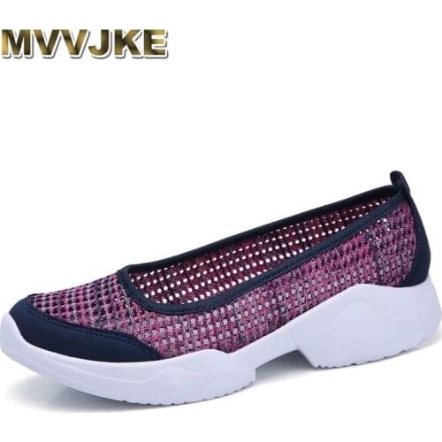 MVVJKE Summer Shoes Women Sneakers Breathable Mesh Shallow Slip On Flat Shoes Lightweight Sneakers Zapatillas Mujer Big Size