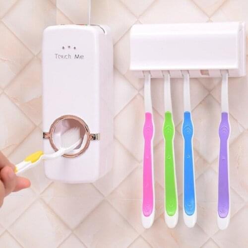 Bathroom Accessories Set Toothbrush Holder Automatic Toothpaste Dispenser Holder Toothbrush Wall Mount Rack Bathroom Tools Set