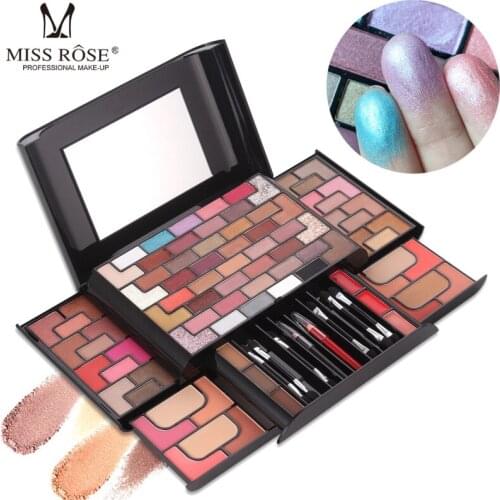 NEW MISS ROSE Five-in-one Makeup Set 68 Eyeshadow 3 Lipstick 4 Colors Powder Foundation 3 Colors Eyebrow Powder Lipstick TSLM2