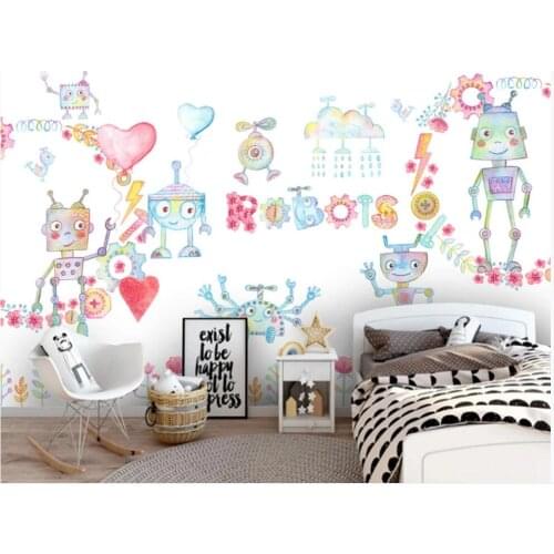 Custom mural on the wall photo wallpaper 3d Watercolor robot fantasy fairy tale childrens room Wallpaper for walls in rolls