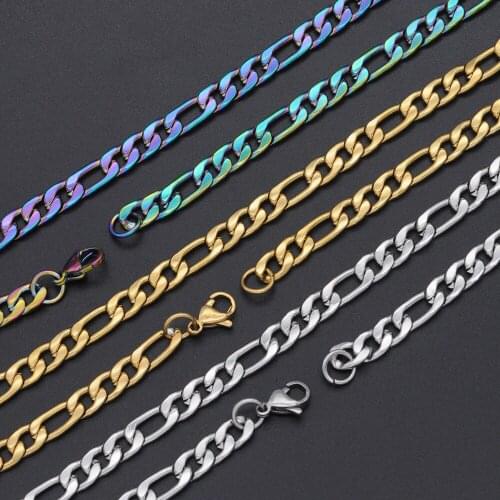 Never Fade 7mm 100% 316L Stainless Steel Hip Hop Cuban Figaro Chain Necklace 7BEADS Women Men Rapper Jewelry Basic Chains