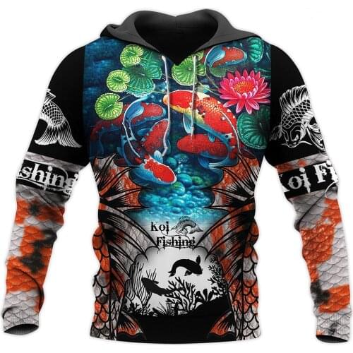 New Fashion Mens Clothes Koi Fishing 3D All Over Printed Casual Hoodie Unisex Hip-hop Jackets LL469