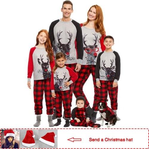 New Year Christmas Deer Pattern Family Matching Outfits Daddy Mommy and Daughter Son Xmas Sleepwear Baby Romper 2 Piece Pajamas