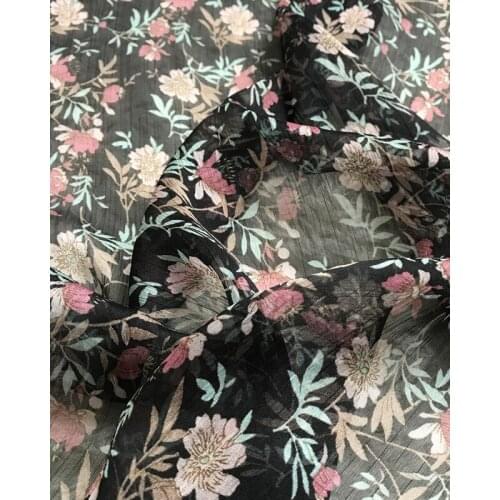 One meter summer new Chiffon fabric Black bottom flower tissu Fashion dress top clothing patchwork