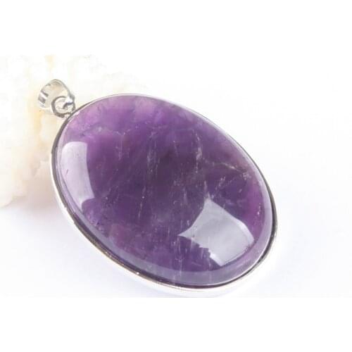 42x32MM Natural Amethysts Oval Metal Package Edge Beads Pendant 1PCS