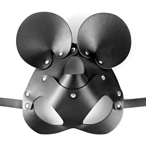 UYEE Sexy Leather Mask For Women Bdsm Fetish Cosplay Cat Head Black Eye Mask Adjustable Masquerade Ball Carnival Fancy Mask