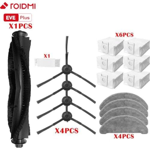 Roller Brush Dust Bags Mop Cloths Side Brush for Roidmi EVE Plus Robot Vacuum Cleaner Accessories
