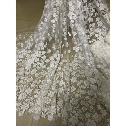 Luxury french lace SYJ-105111 with heavy beads beautiful embroidered tulle lace fabric for bridal dress