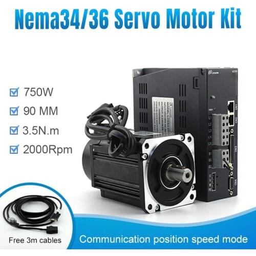 220V AC servo motor and drive for 90mm frame 750W 3.5n.m 90ST-03520 with servo drive and cable kit