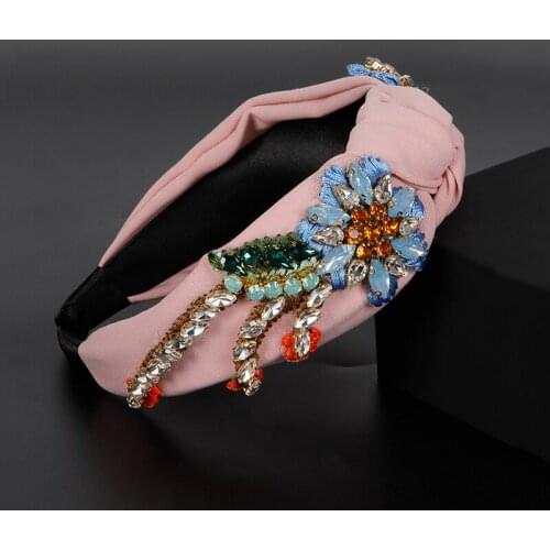 Fabric Headbands for Women Girl Crystal Rhinestone Hairband Wide Flower Bird Hair Band Wedding Hair Accessories