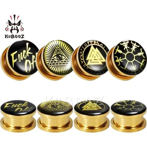 KUBOOZ Fashion Style Stainless Steel Gold Color Ear Piercing Tunnels Body Jewelry Earring Plugs Gauges Stretchers 2PCS 6-30mm