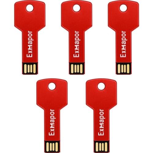 5 Packs USB Flash Drive 8GB 16GB 32GB Thumb Drive Memory Stick Metal Key Design Pendrive for Computer Desktop Tablet Macbook Red