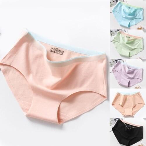 Womens Seamless Cotton Mid-Waist Seamless Briefs Breathable Panties