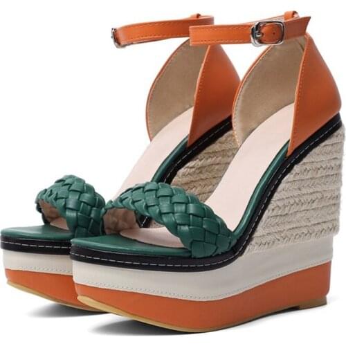 Platform sandals 2020 Women Summer Lady Wedges Multicolor Patchwork Fish mouth Roman wedding party Shoes 14cm high heels 888-3