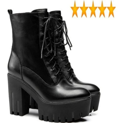 Fabric Elastic British Patchwork Vintage Genuine Leather Womens Top Cross Tied Thick Bottom High Heel Platform Boots