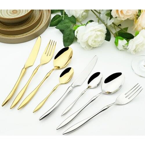 Gold Dinnerware Set 18/10 Stainless Steel Cutlery Set Knife Fork Coffee Spoon Dinner Tableware Party Kitchen Silverware Flatware