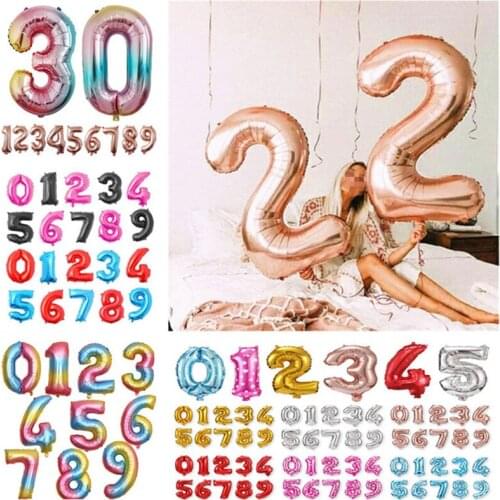 32 Inch Rose Gold Number Foil Balloons Digit Air Ballons Birthday Party Wedding Decoration Figure Balloons Party Supplies Globos