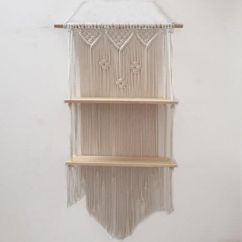 90*50CM Beige Macrame Wall Hanging Planter Double Shelf Boho Decor Apartment Dorm Room Decoration Chic Bohemian Drop Shipping