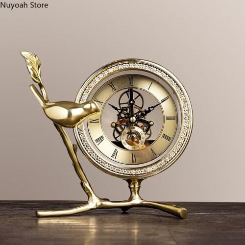American Creative Pure Copper Home Clock Gold Luxury Silent Table Clock Decoration Accessories Desktop Clock Desktop Ornaments