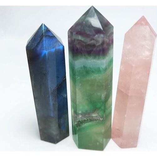 Natural crystal tower flourite point labradorite wand rose quartz points healing 260g