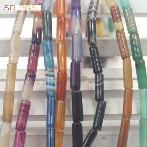 Free Shipping 4x13mm Column Jewelry Making Spacer Genuine Gems Stone Banded Stripe Agat Onyx Loose DIY Beads Strand 15"
