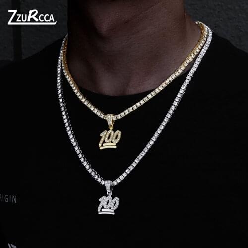 100 Letter Iced Out Men Chain Pendant Necklace With 4mm Cz Tennis Cuban Link Chain Necklace for Men Women cadenas para hombre