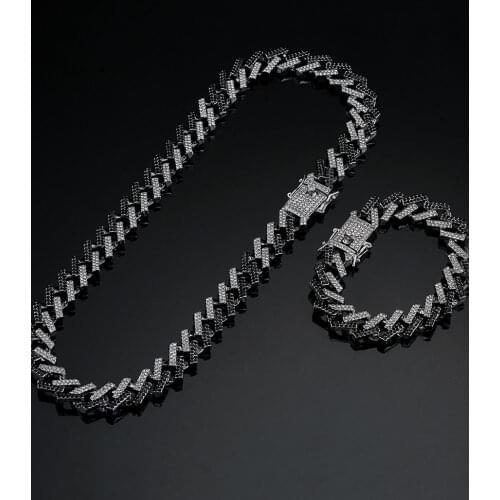 Mens Popular Hip-hop Jewelry Full Diamond Diamond Bar Colored Diamond 15mm Cuban Chain Magnet Buckle Mens Necklace Choker