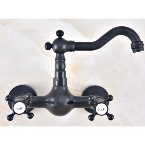 Black Oil Rubbed Antique Brass Double Cross Handles Swivel Spout Kitchen Bathroom Tub Sink Faucet Mixer Water Taps anf463