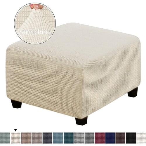 Elastic Square Footstool Cover Fleece Ottoman Slipcover Furniture Protector Stool Cover Removable Chair Sofa Footrest Slipcover
