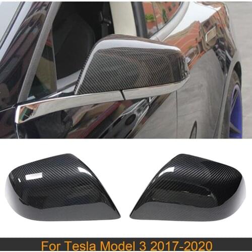 Gloss / Matte Carbon Car Rear View Mirror Covers Caps for Tesla Model 3 2017-2020 Side Mirror Caps Covers Add On Dry Carbon