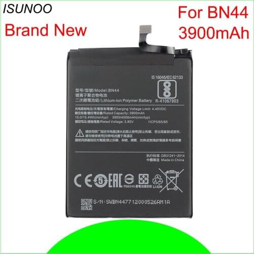 ISUNOO 5pcs/lot BN44 3900mAh Battery for Xiaomi Redmi Redrice Red Rice 5 Plus Batterie Bateria Accumulator Smart Phone