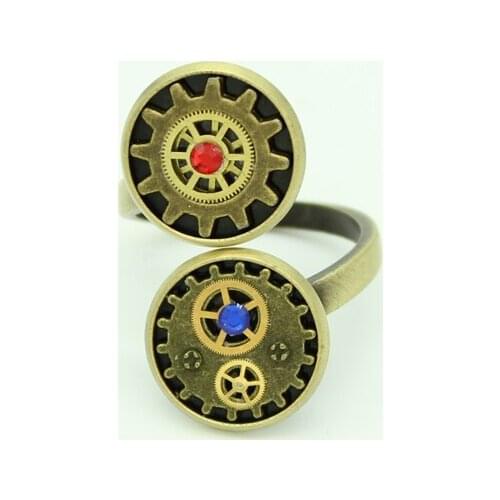 Custom Made Steampunk Ring Vintage Bronze Gears Bridal Sets Rings Crystal Steam Punk Jewelry OOAK