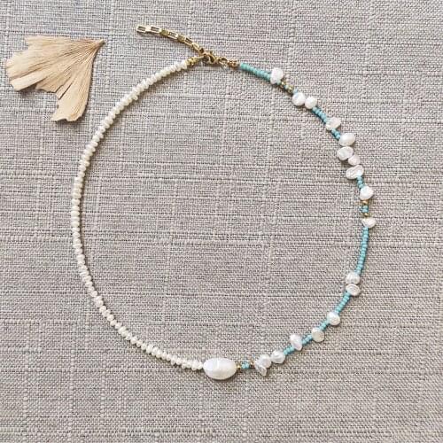 Exquisite natural pearl necklace irregular small pearls blue bead stitching for women daily accessories 2020 jewelry gifts Moda