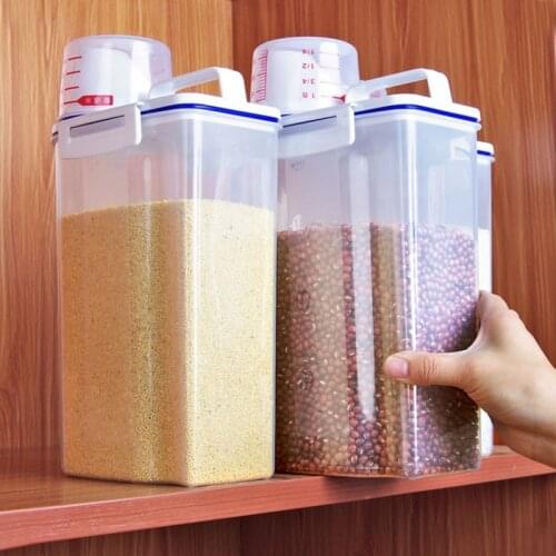 Kitchen rice bucket sealed tank transparent storage tank of coarse grain with measuring cup container storage tank 2 kg large ca