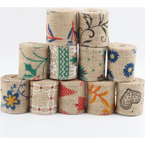 6 cm wide 2 metres/roll Natural Vintage Jute Wedding Party Decor printed jute linen ribbons 15 styles
