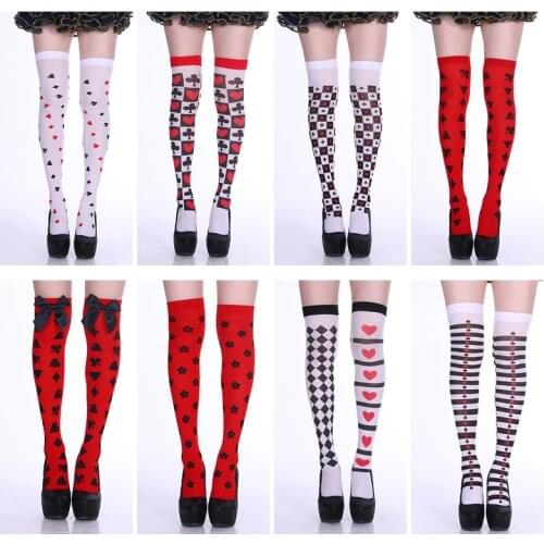 Summer Thin Section Halloween Print High Tube Over The Knee Socks Poker Long Tube Party Role Dance Stockings Sexy Red Heart New