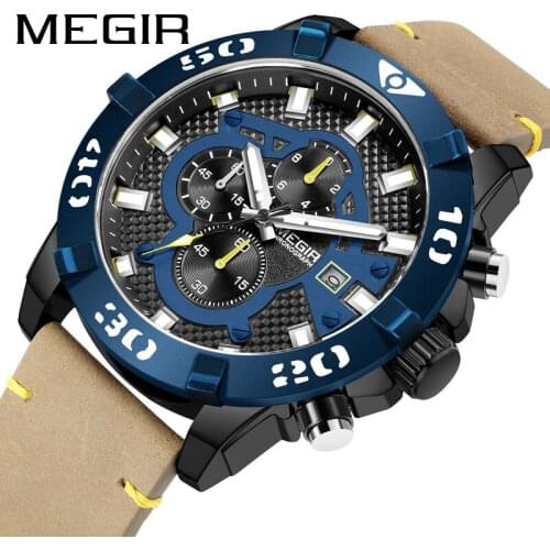 MEGIR Chronograph Sport Watch Men Top Brand Luxury Mens Watches 2021 Blue Clock Male Quartz Wristwatches Reloj Hombre Dropship